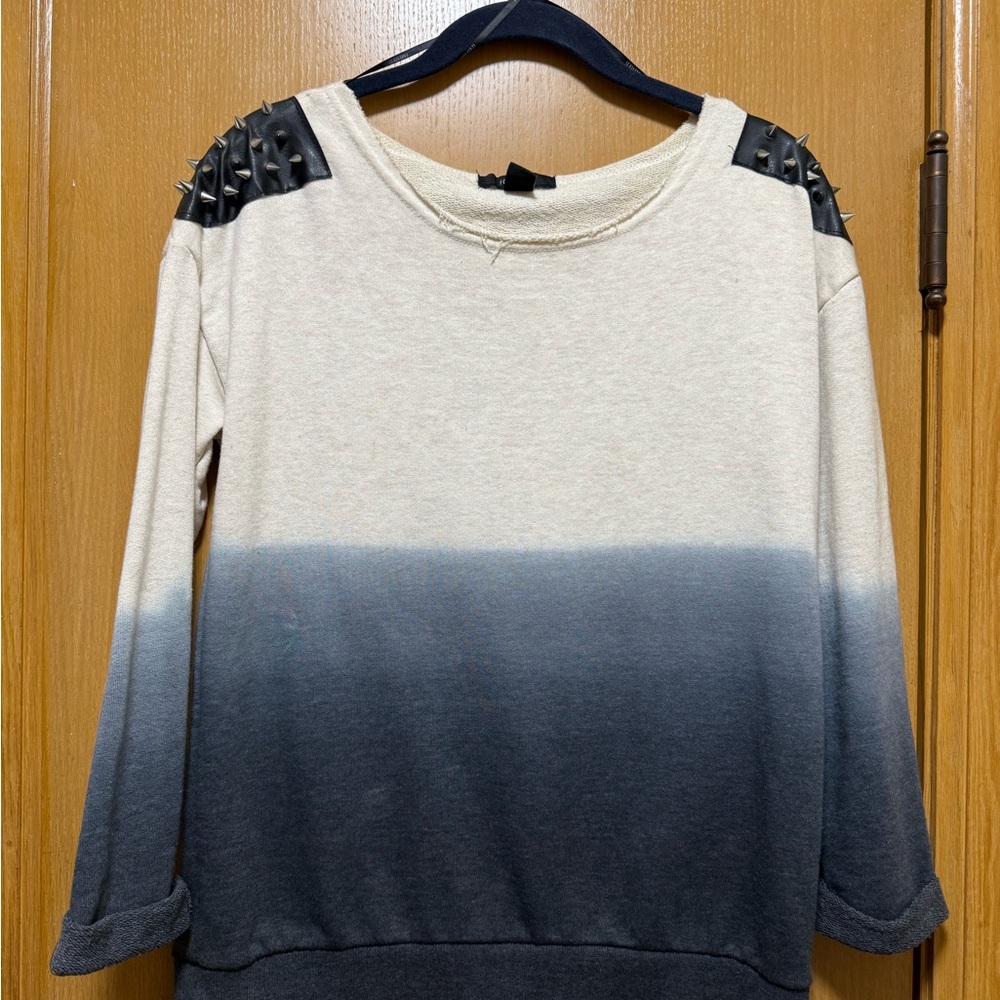 Forever 21 Cream and Gray Ombre Sweatshirt with Studded Shoulders